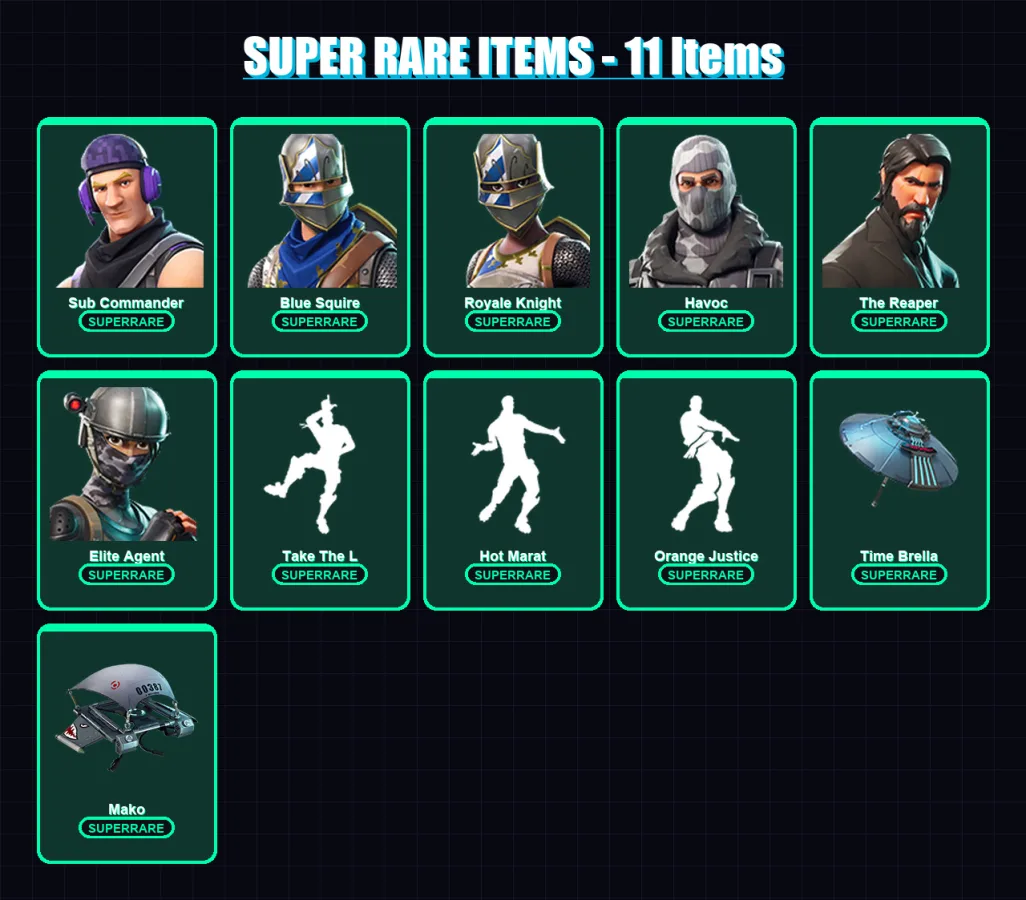 [PC/XBOX] | Sub Commander | Blue Squire | Royale Knight | Havoc | The Reaper | 45 skin | 32 pickaxe | 50 emote | 42 glider | Lv626