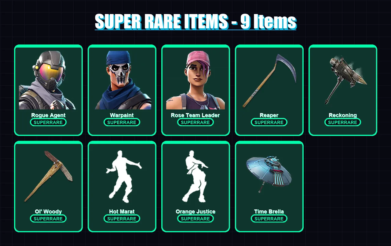 [PC/XBOX/PSN] | Rogue Agent | Warpaint | Rose Team Leader | Oro | Spectra Knight | 119 skin | 104 pickaxe | 107 emote | 104 glider | Lv1054