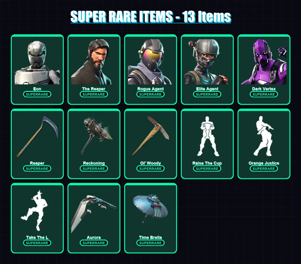 [PC/XBOX/PSN] | Eon | The Reaper | Rogue Agent | Elite Agent | Dark Vertex | 162 skin | 122 pickaxe | 141 emote | 121 glider | Lv1896