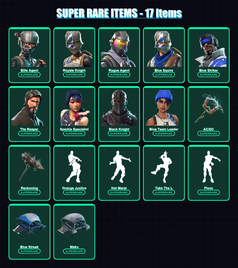 [PS4/PS5/XBOX/PC] | Elite Agent | Royale Knight | Rogue Agent | Blue Squire | Blue Striker | 45 skin | 22 pickaxe | 35 emote | 32 glider | Lv406 — Fortnite account