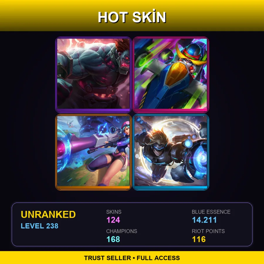 EUW | Lv238 | Unranked | 124 Skin | 168 Champ — LoL account