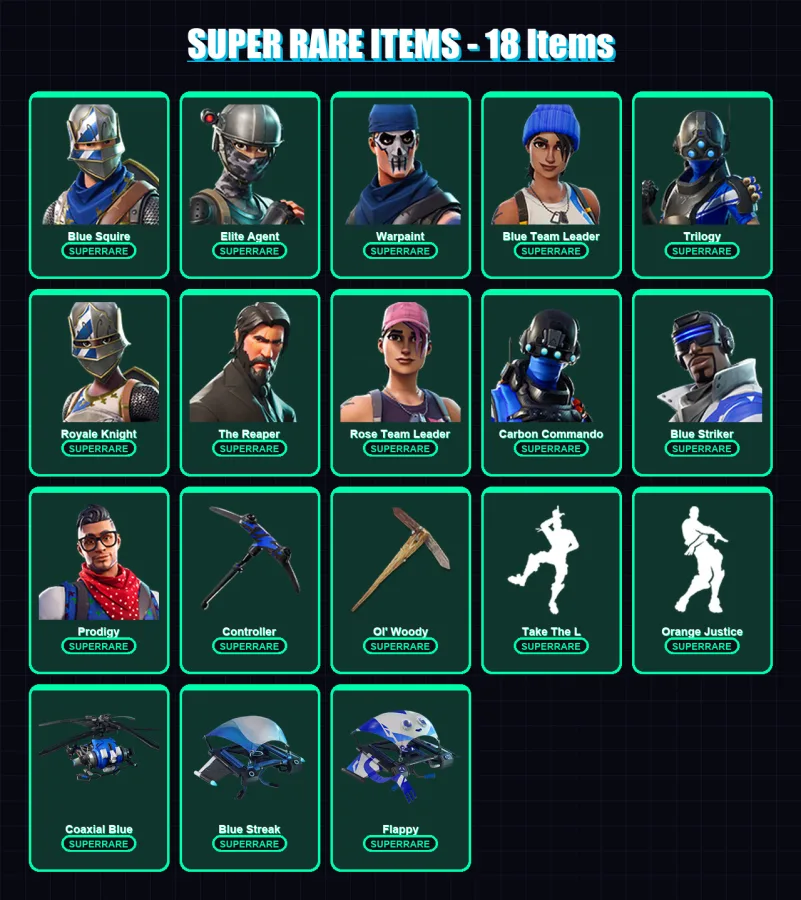 [PC/PSN] | Blue Squire | Elite Agent | Warpaint | Blue Team Leader | Trilogy | 79 skin | 69 pickaxe | 69 emote | 77 glider | Lv1009