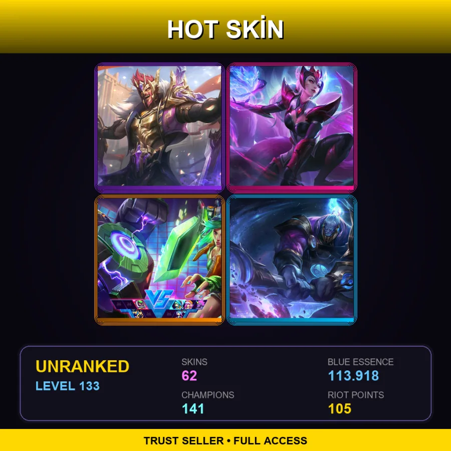 LAS | Lv133 | Unranked | 62 Skin | 141 Champ — LoL account