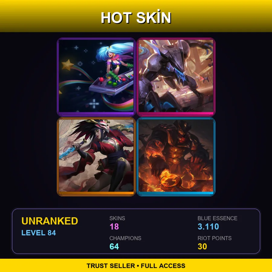 EUW | Lv84 | Unranked | 18 Skin | 64 Champ