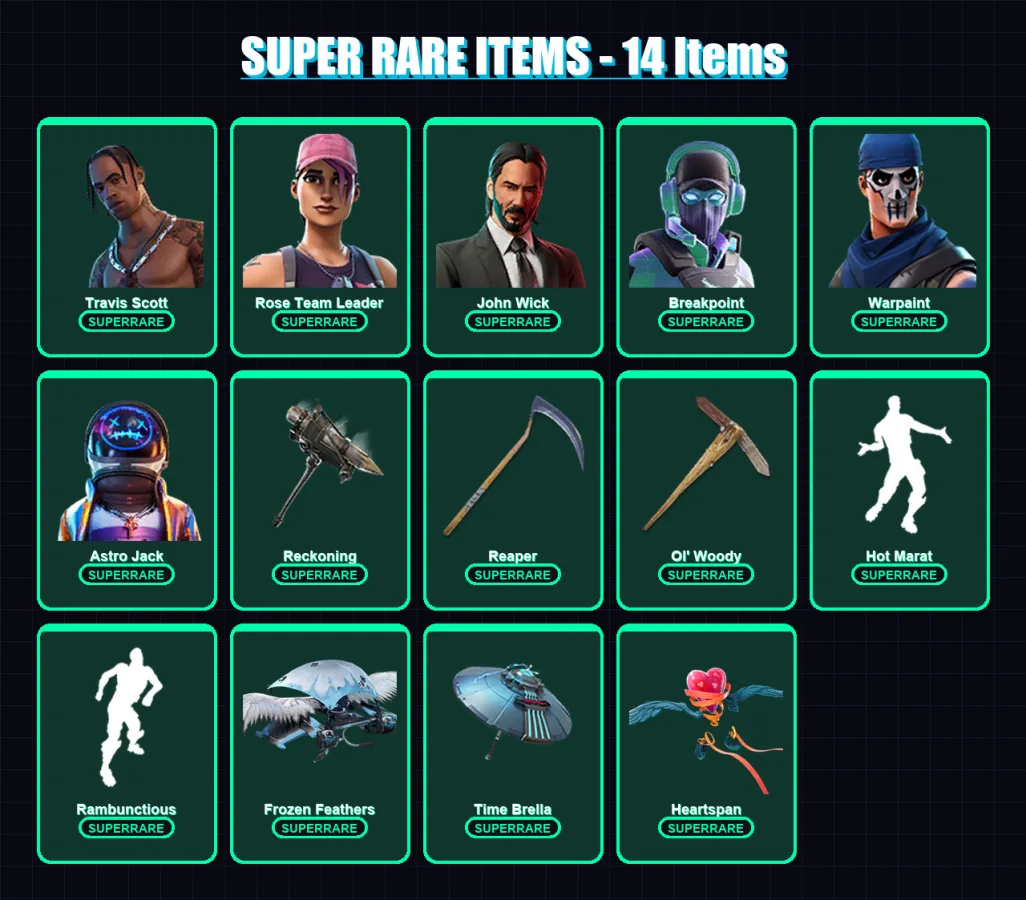 [PC/XBOX/PSN] | Travis Scott | Rose Team Leader | John Wick | Breakpoint | Warpaint | 137 skin | 113 pickaxe | 149 emote | 107 glider | Lv1357