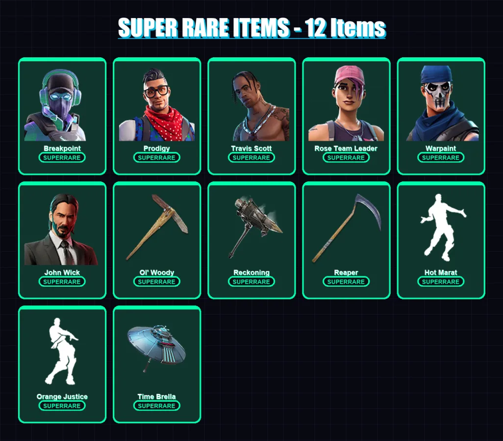 [PS4/PS5/XBOX/PC] | Breakpoint | Prodigy | Travis Scott | Rose Team Leader | Warpaint | 217 skin | 189 pickaxe | 180 emote | 154 glider | Lv2063