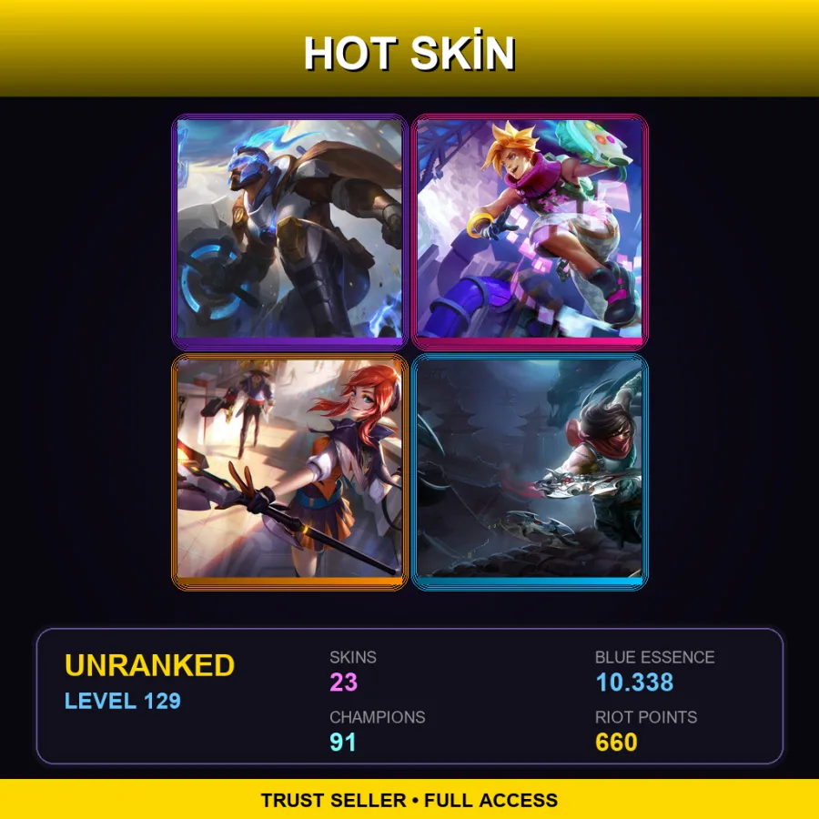 LAN | Pulsefire Pantheon | Arcade Ezreal | Battle Academia Lux | Dragonblade Talon | 23 Skin | 91 Champ | Lv129