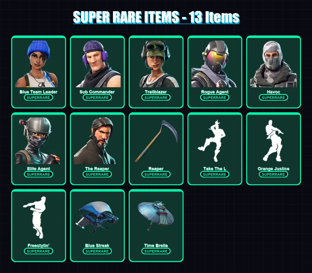 [PC/XBOX/PSN] | Blue Team Leader | Sub Commander | Trailblazer | Rogue Agent | Havoc | 53 skin | 35 pickaxe | 28 emote | 26 glider | Lv351