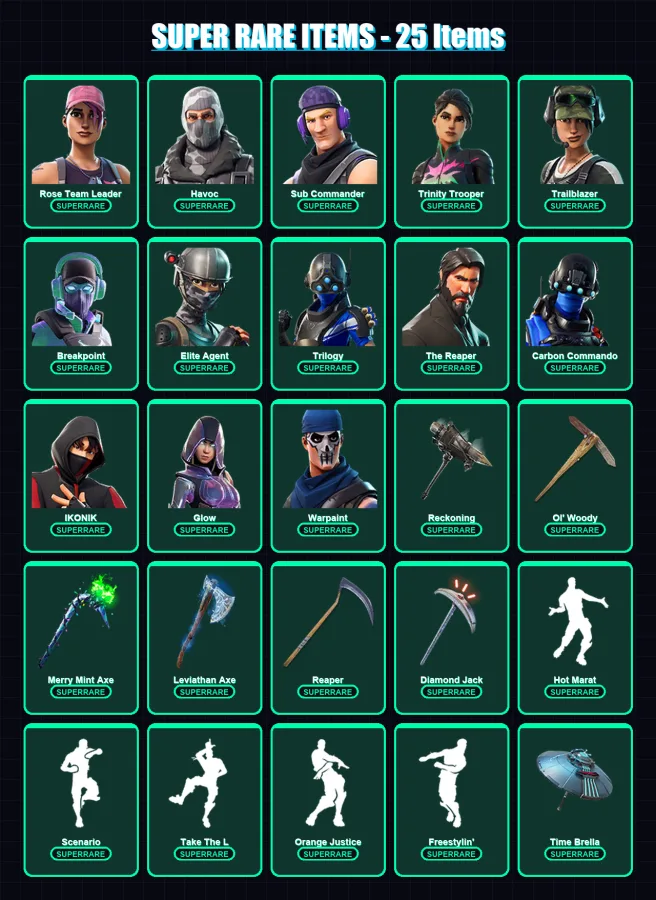 [PC] | Rose Team Leader | Havoc | Sub Commander | Trinity Trooper | Trailblazer | 322 skin | 335 pickaxe | 310 emote | 212 glider | Lv4077