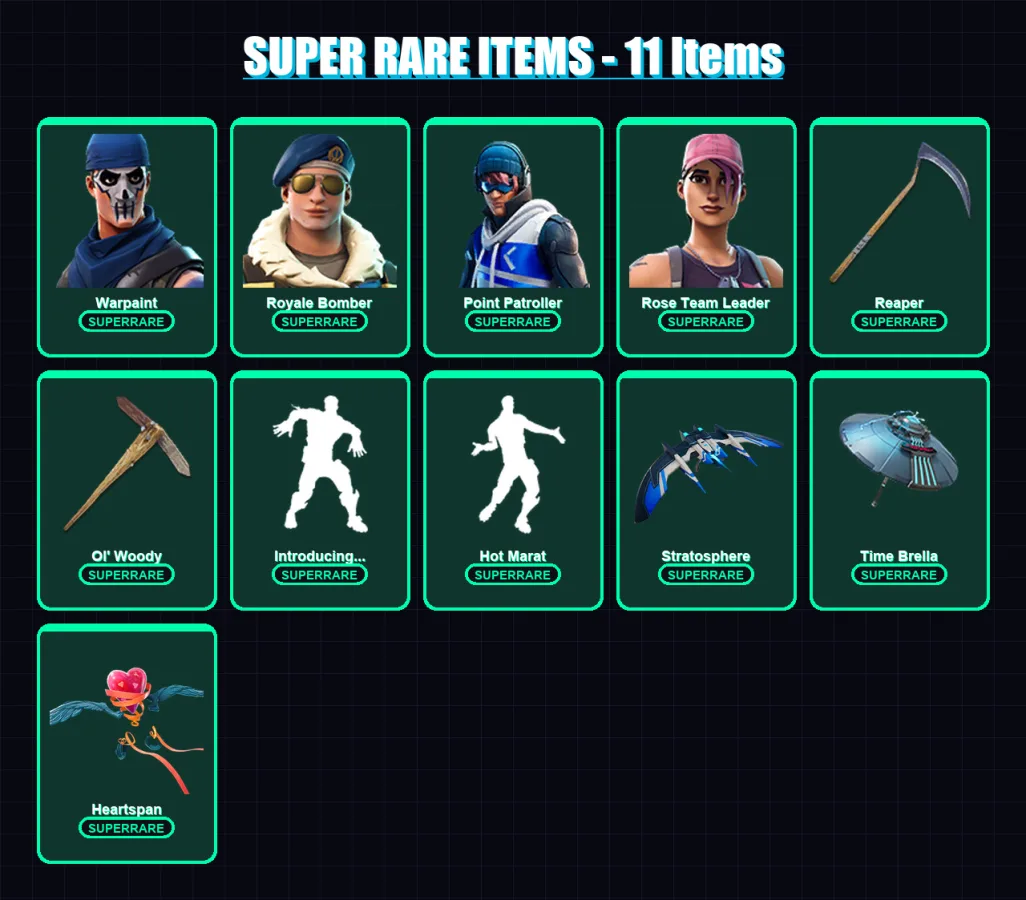 [PC/XBOX] | Warpaint | Royale Bomber | Point Patroller | Rose Team Leader | Vendetta | 120 skin | 126 pickaxe | 104 emote | 113 glider | Lv1577