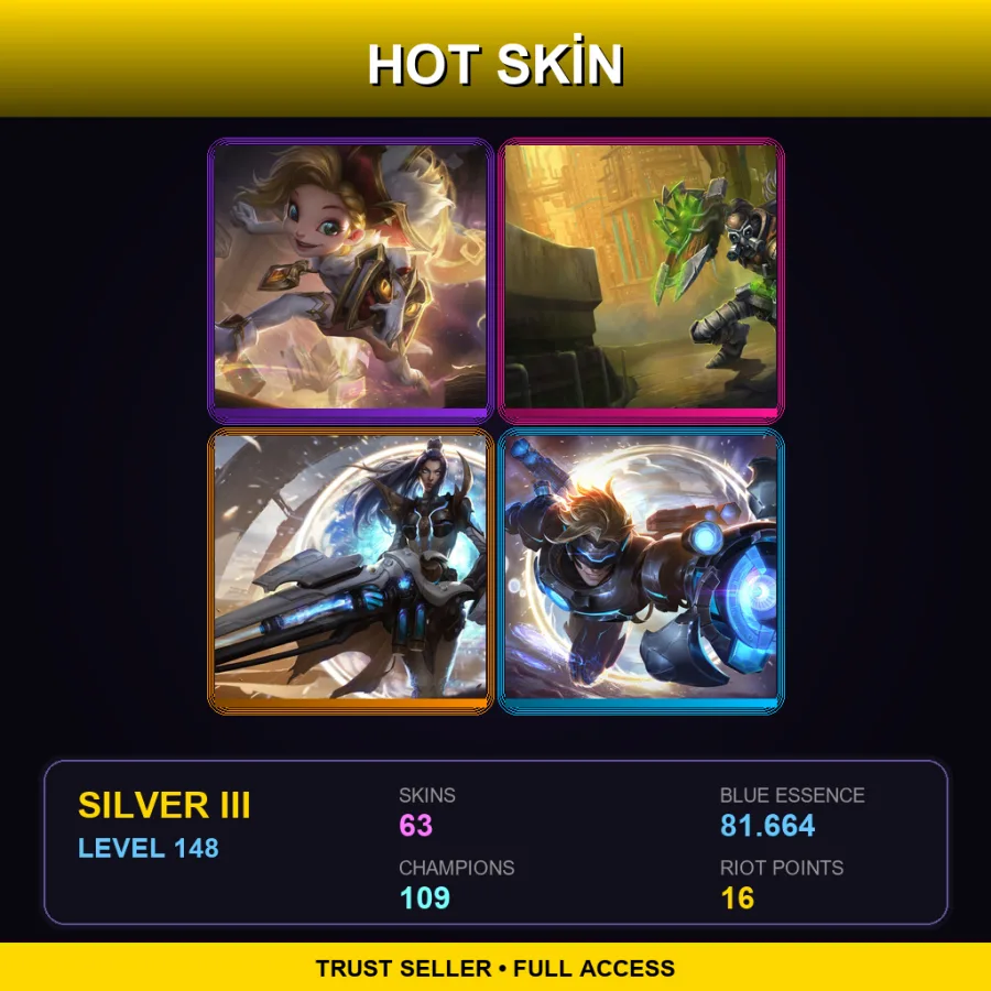 EUW | Lv148 | Silver III | 63 Skin | 109 Champ
