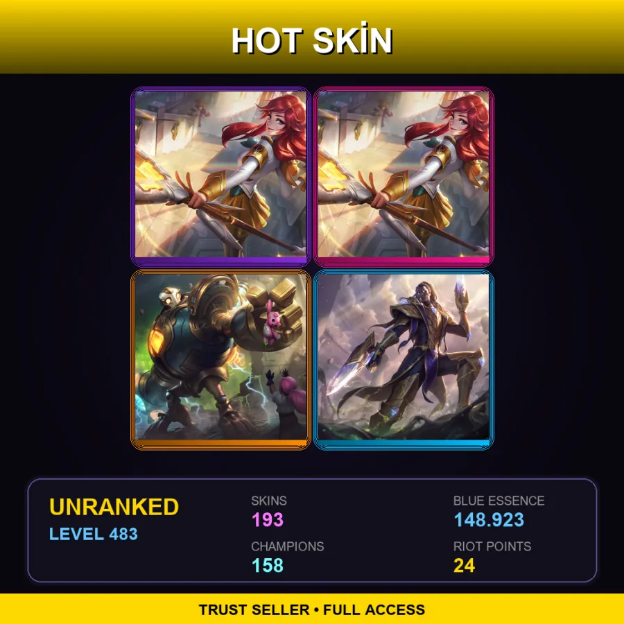 SG | Lv483 | Unranked | 193 Skin | 158 Champ — LoL account