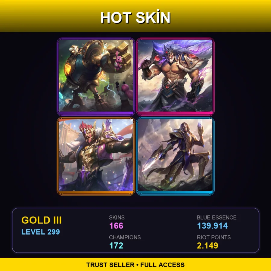 TR | Victorious Blitzcrank | Victorious Tryndamere | Victorious Draven | Victorious Lucian | 166 Skin | 172 Champ | Gold III | Lv299