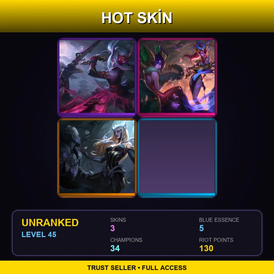 NA | Lv45 | Unranked | 3 Skin | 34 Champ — LoL account