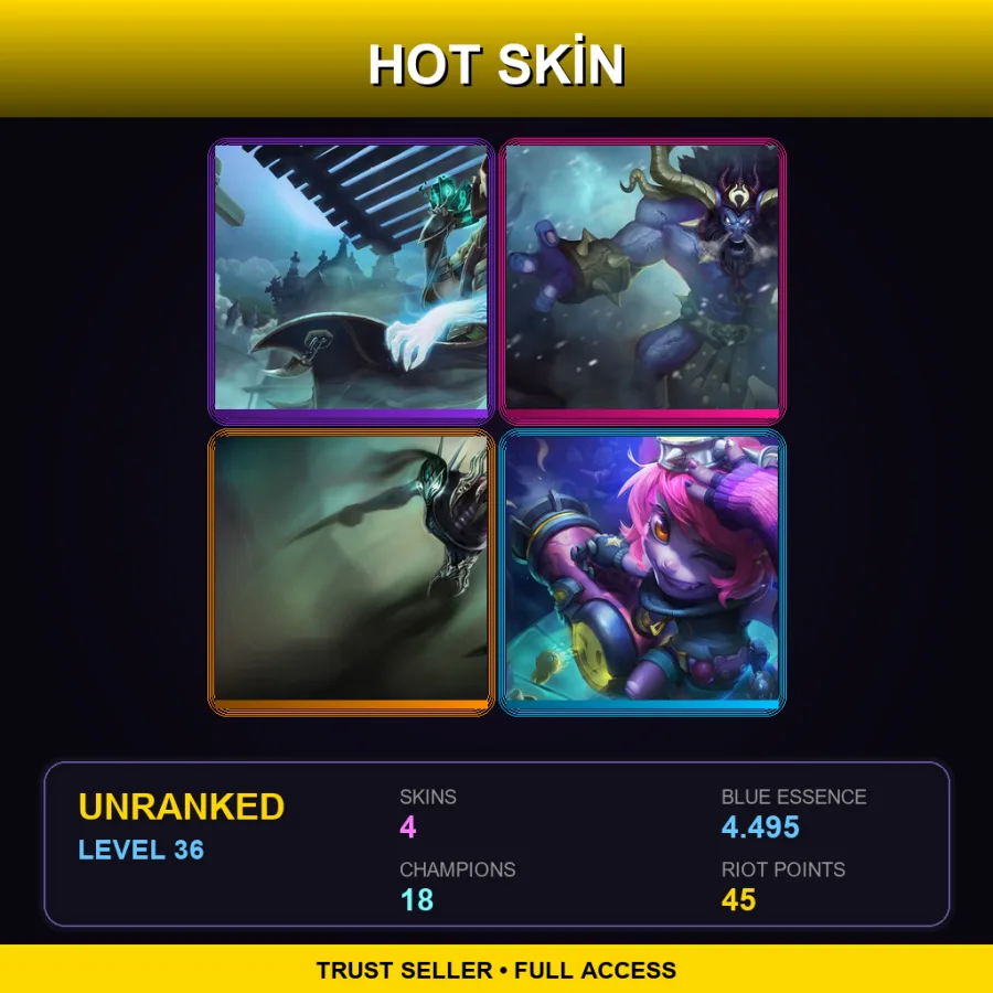 EUW | Lv36 | Unranked | 4 Skin | 18 Champ — LoL account