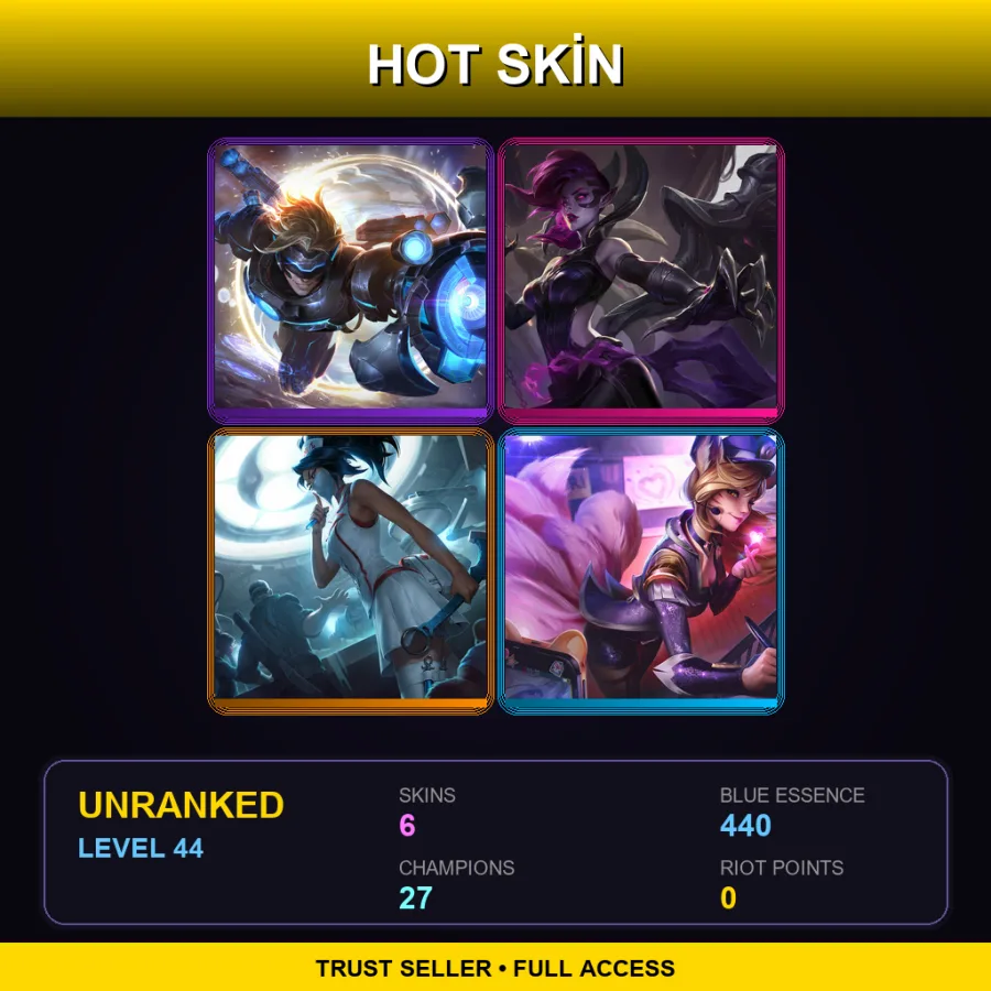 BR | Pulsefire Ezreal | Blade Mistress Morgana | Nurse Akali | Popstar Ahri | 6 Skin | 27 Champ | Lv44