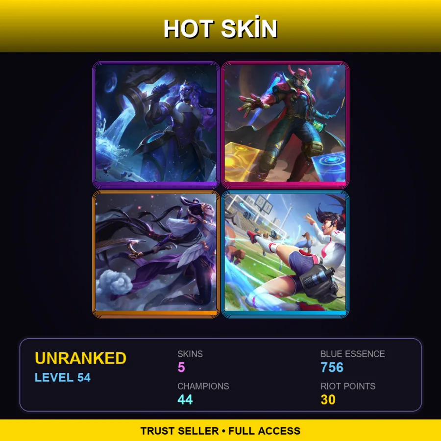 EUW | Lv54 | Unranked | 5 Skin | 44 Champ — LoL account