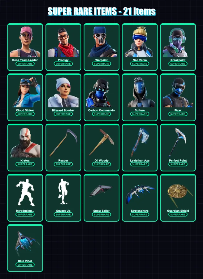 [PC/XBOX/PSN] | Rose Team Leader | Prodigy | Warpaint | Neo Versa | Breakpoint | 213 skin | 248 pickaxe | 210 emote | 185 glider | Lv2879