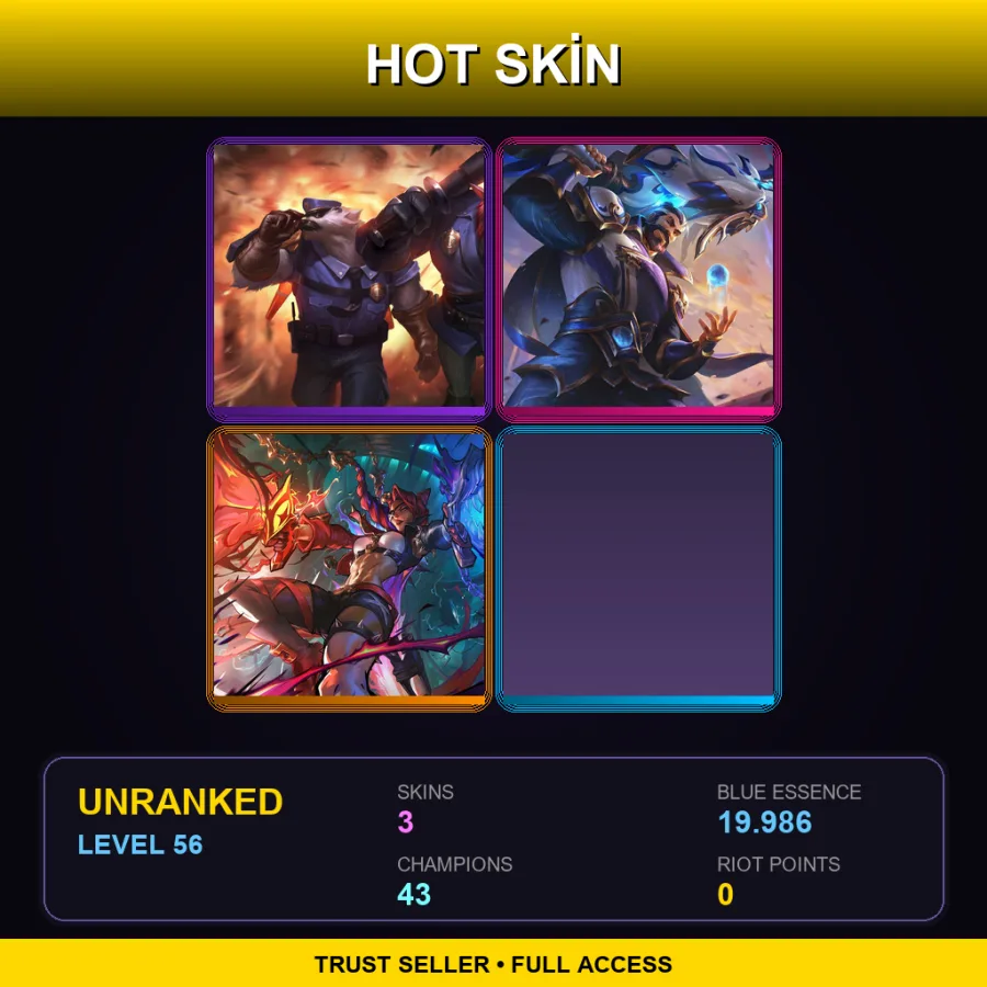 VN | Lv56 | Unranked | 3 Skin | 43 Champ — LoL account