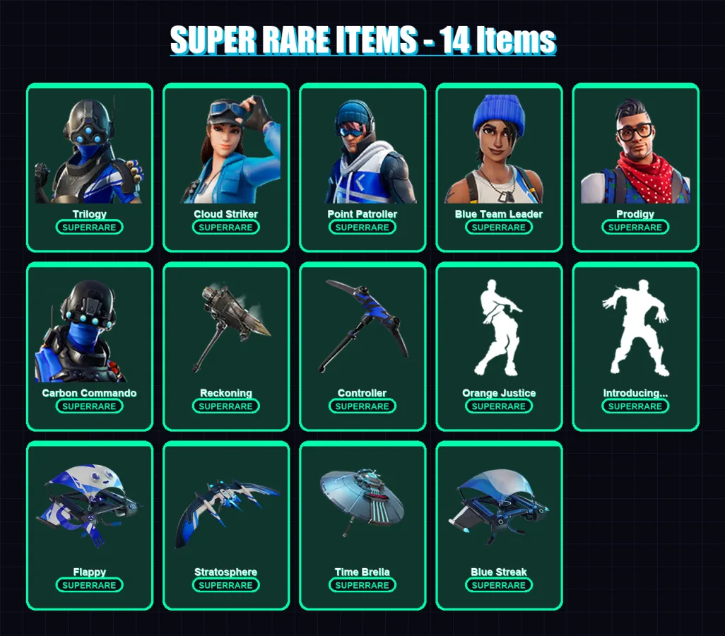[PS4/PS5/PC] | Trilogy | Cloud Striker | Point Patroller | Blue Team Leader | Prodigy | 78 skin | 83 pickaxe | 88 emote | 90 glider | Lv1297
