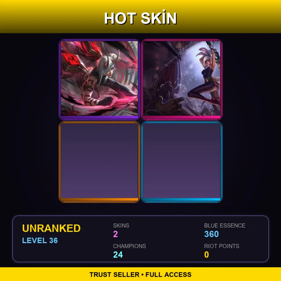 LAN | Lv36 | Unranked | 2 Skin | 24 Champ — Battle Bunny Riven