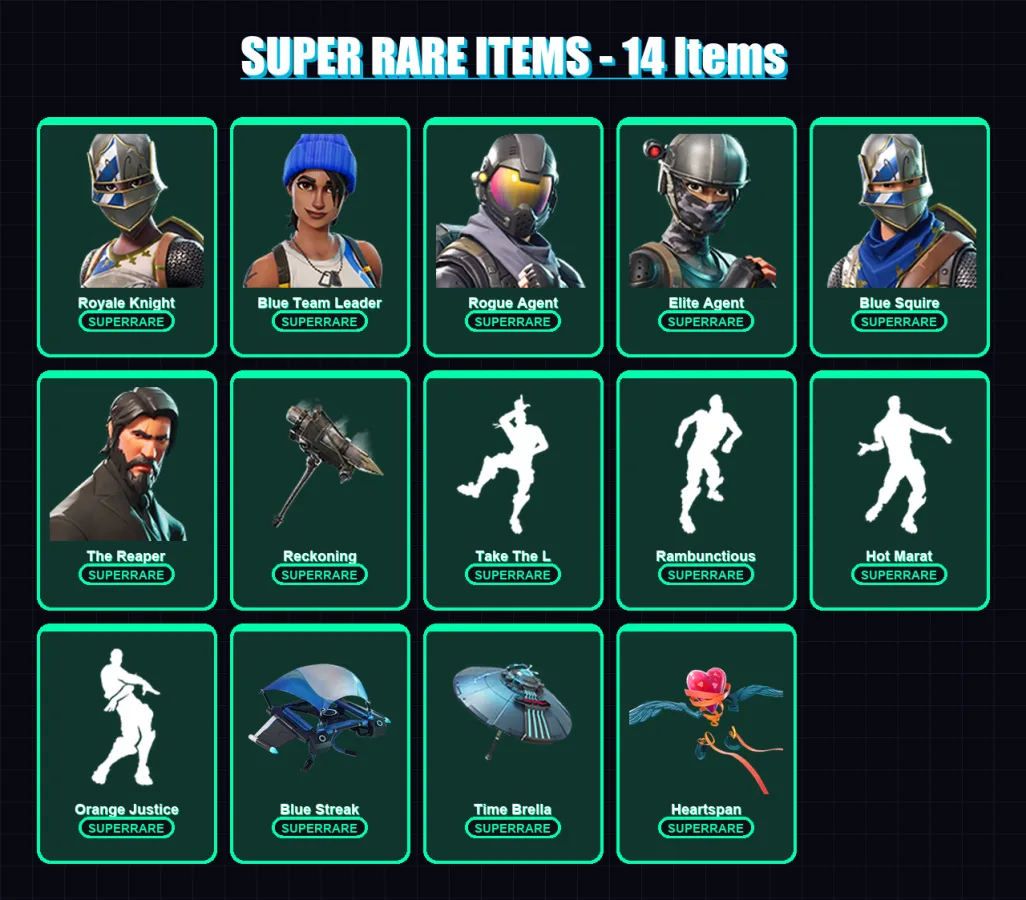 [PC/XBOX] | Royale Knight | Blue Team Leader | Rogue Agent | Elite Agent | Blue Squire | 86 skin | 61 pickaxe | 88 emote | 68 glider | Lv747