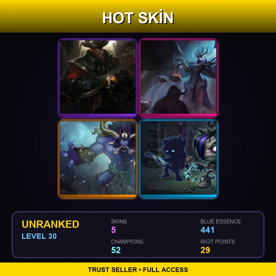 EUW | Captain Gangplank | Judgment Kayle | Unchained Alistar | Emumu | 5 Skin | 52 Champ | Lv30
