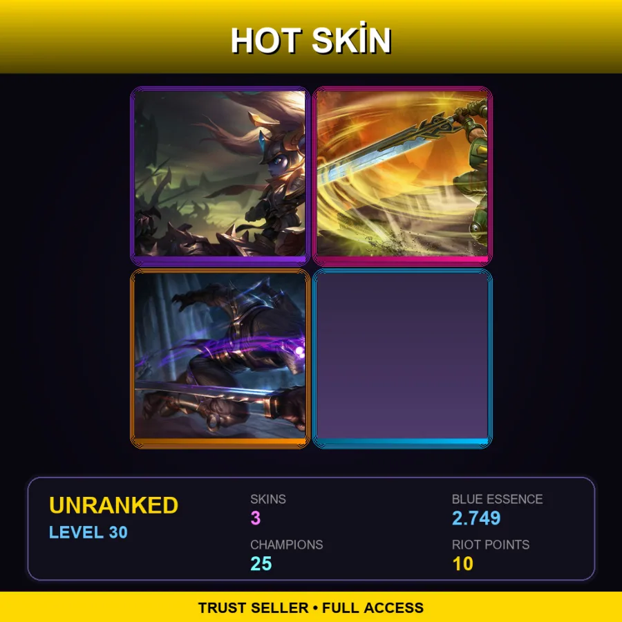 LAN | Battle Regalia Poppy | Commando Garen | Assassin Master Yi | 3 Skin | 25 Champ | Lv30