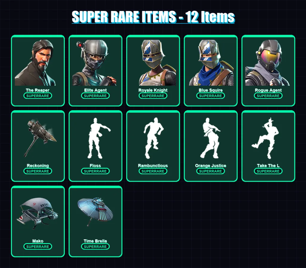 [PC/XBOX] | The Reaper | Elite Agent | Royale Knight | Blue Squire | Rogue Agent | 67 skin | 90 pickaxe | 89 emote | 93 glider | Lv1447