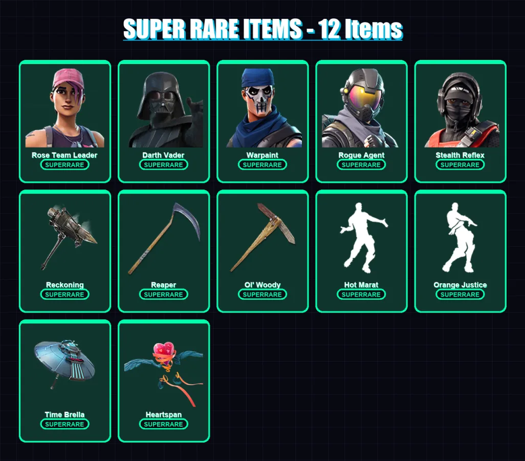 [PC/XBOX/PSN] | Rose Team Leader | Darth Vader | Warpaint | Rogue Agent | Stealth Reflex | 299 skin | 314 pickaxe | 284 emote | 251 glider | Lv3403