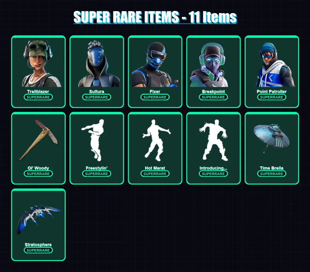 [PS4/PS5/XBOX/PC] | Trailblazer | Sultura | Fixer | Breakpoint | Point Patroller | 36 skin | 89 pickaxe | 73 emote | 73 glider | Lv1327