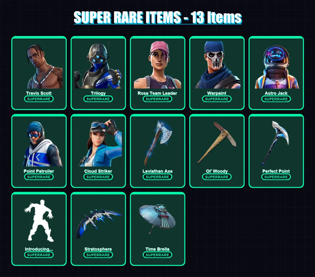 [PC/XBOX/PSN] | Travis Scott | Trilogy | Rose Team Leader | Warpaint | Astro Jack | 101 skin | 131 pickaxe | 77 emote | 109 glider | Lv1851 — Fortnite account
