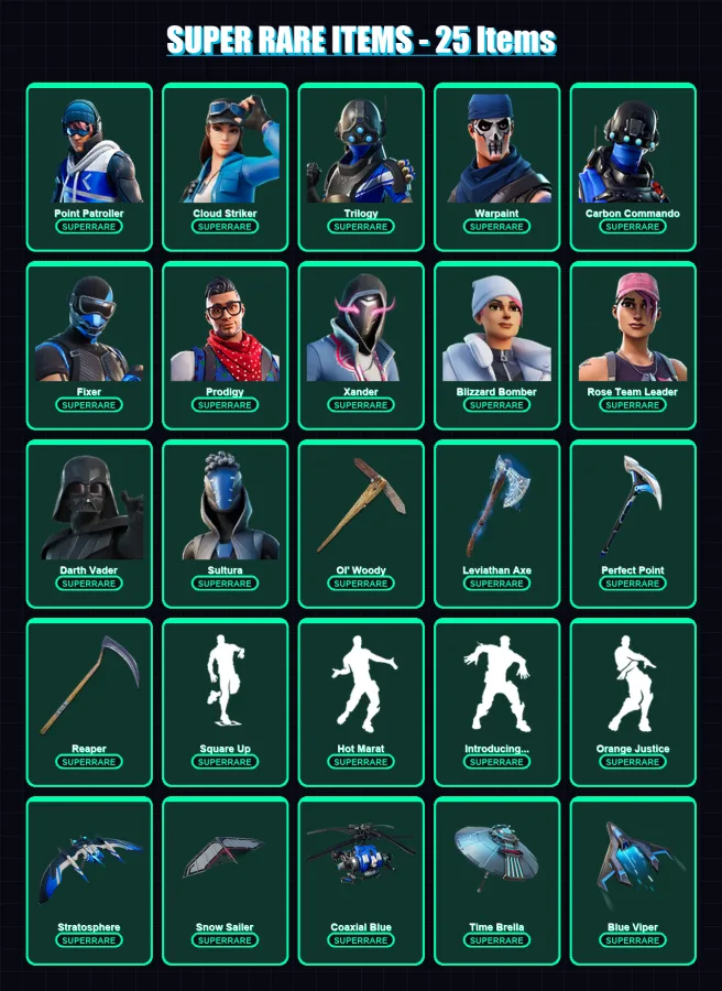 [PS4/PS5/XBOX/PC] | Point Patroller | Cloud Striker | Trilogy | Warpaint | Carbon Commando | 246 skin | 261 pickaxe | 181 emote | 203 glider | Lv297