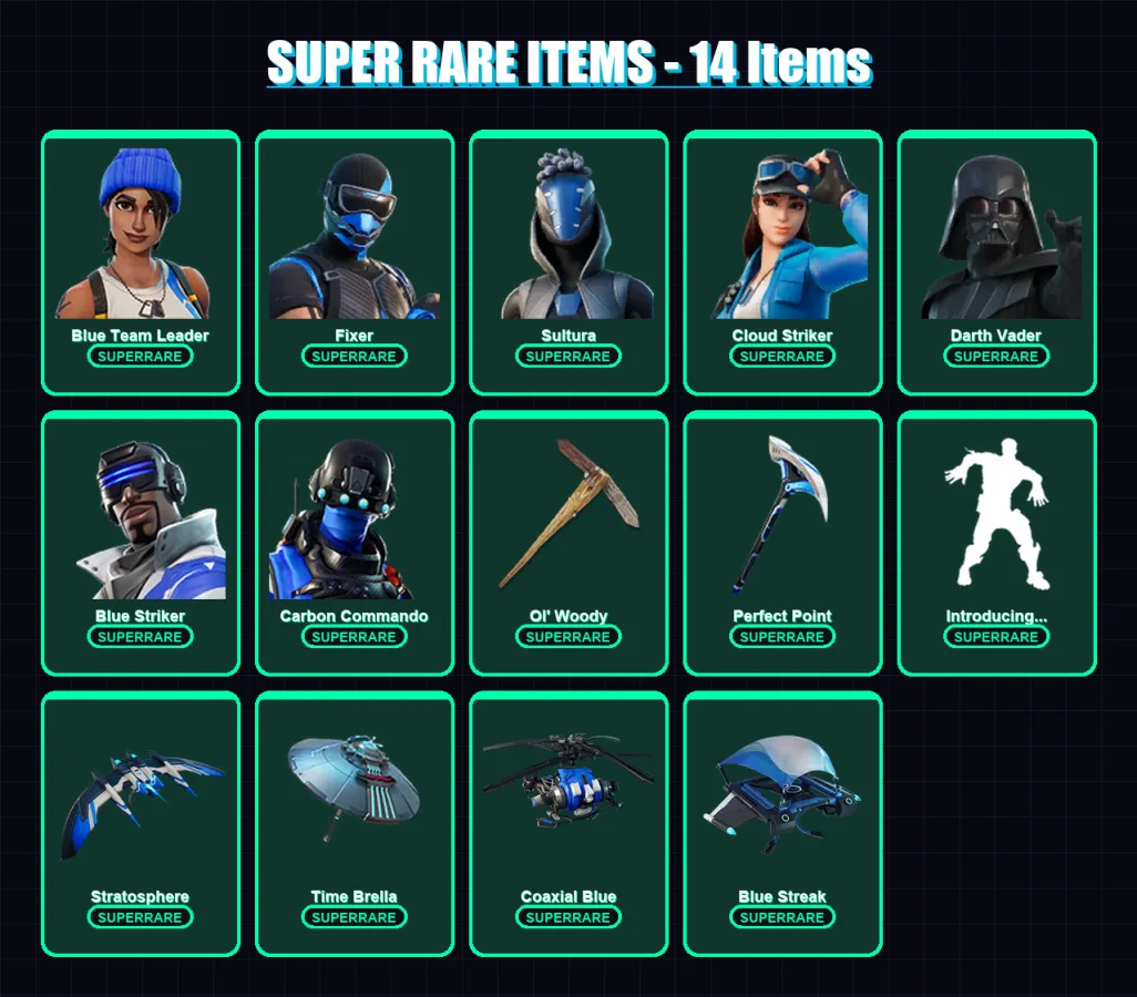 [PS4/PS5/PC] | Blue Team Leader | Fixer | Sultura | Cloud Striker | Darth Vader | 112 skin | 137 pickaxe | 92 emote | 116 glider | Lv1841