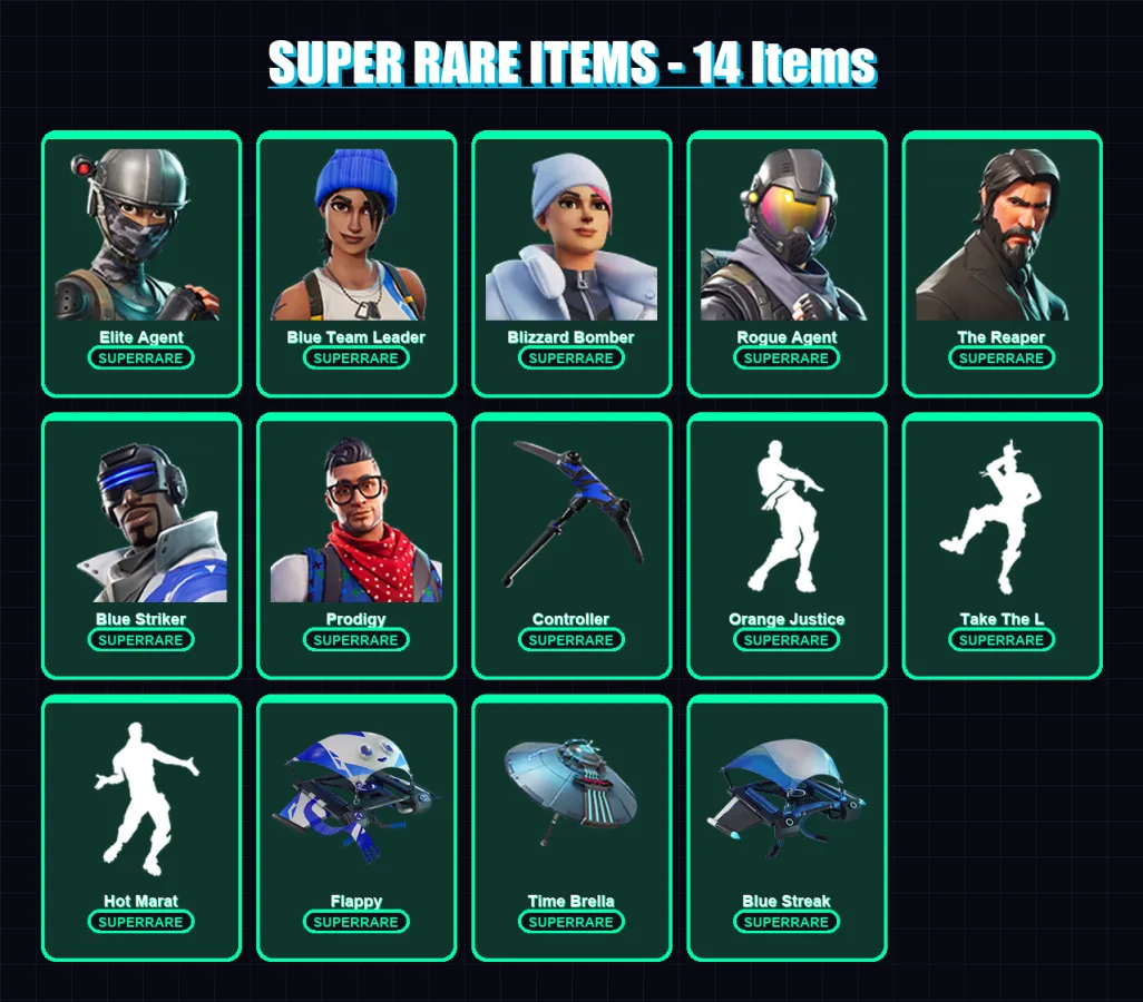 [PS4/PS5/XBOX/PC] | Elite Agent | Blue Team Leader | Blizzard Bomber | Rogue Agent | The Reaper | 39 skin | 63 pickaxe | 69 emote | 69 glider | Lv11 — Fortnite account