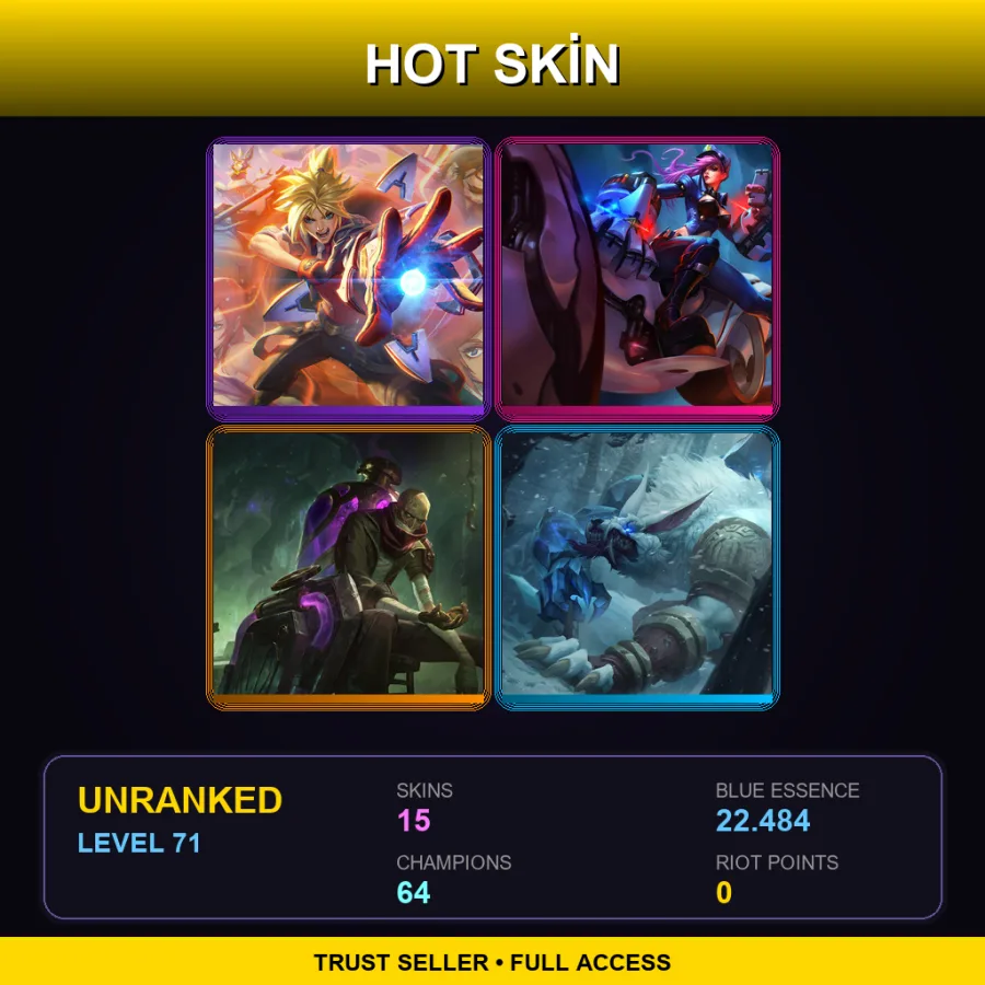 EUW | Lv71 | Unranked | 15 Skin | 64 Champ — LoL account