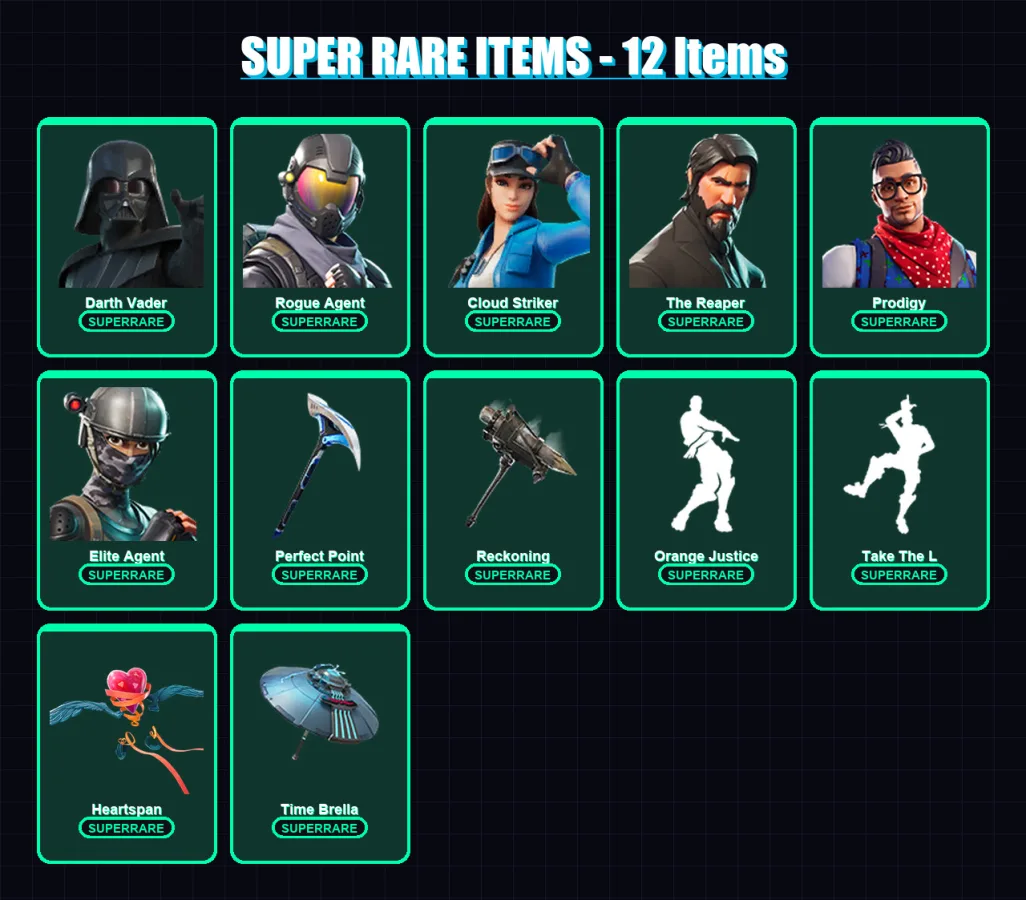 [PS4/PS5/XBOX/PC] | Darth Vader | Rogue Agent | Cloud Striker | The Reaper | Prodigy | 114 skin | 112 pickaxe | 135 emote | 111 glider | Lv1497