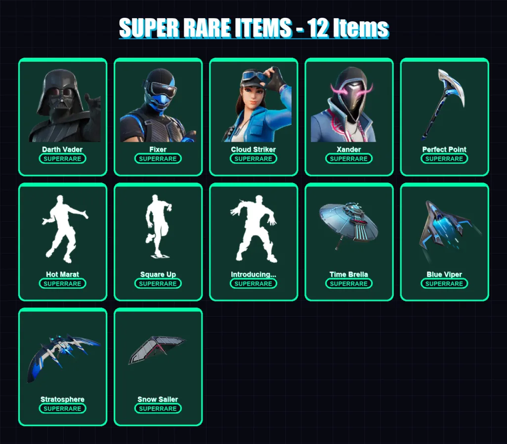 [PS4/PS5/XBOX/PC] | Darth Vader | Fixer | Cloud Striker | Xander | Torin | 148 skin | 195 pickaxe | 144 emote | 157 glider | Lv3178