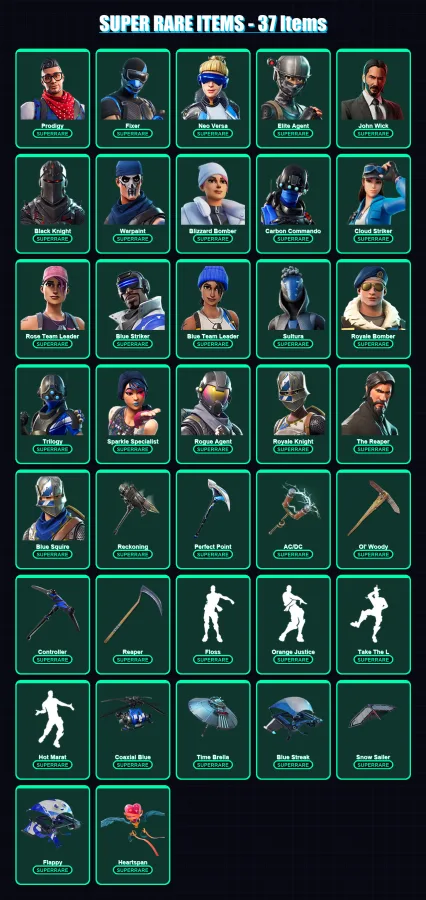 [PC/XBOX] | Prodigy | Fixer | Neo Versa | Elite Agent | John Wick | 187 skin | 187 pickaxe | 142 emote | 154 glider | Lv2022