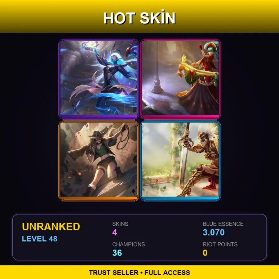 LAN | Lv48 | Unranked | 4 Skin | 36 Champ — LoL account