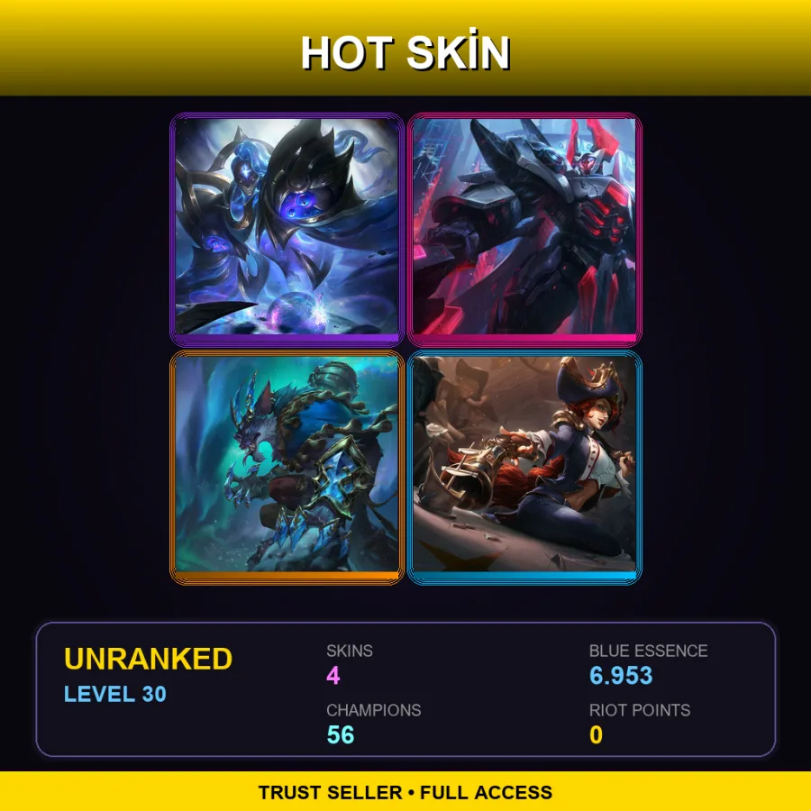 TW | Cosmic Matriarch Bel'Veth | PROJECT: Mordekaiser | Winterblessed Warwick | Waterloo Miss Fortune | 4 Skin | 56 Champ | Lv30