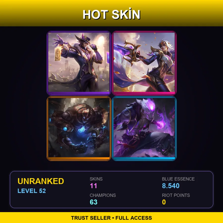 LAN | Lv52 | Unranked | 11 Skin | 63 Champ — LoL account