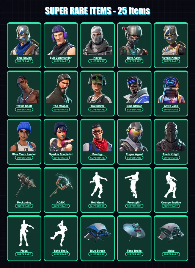 [PS4/PS5/XBOX/PC] | Blue Squire | Sub Commander | Havoc | Elite Agent | Royale Knight | 111 skin | 131 pickaxe | 135 emote | 122 glider | Lv2166