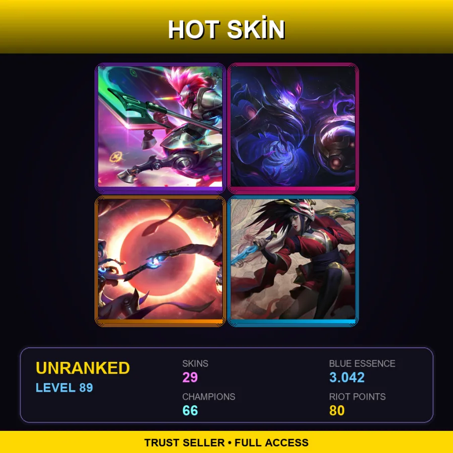 NA | Lv89 | Unranked | 29 Skin | 66 Champ — LoL account