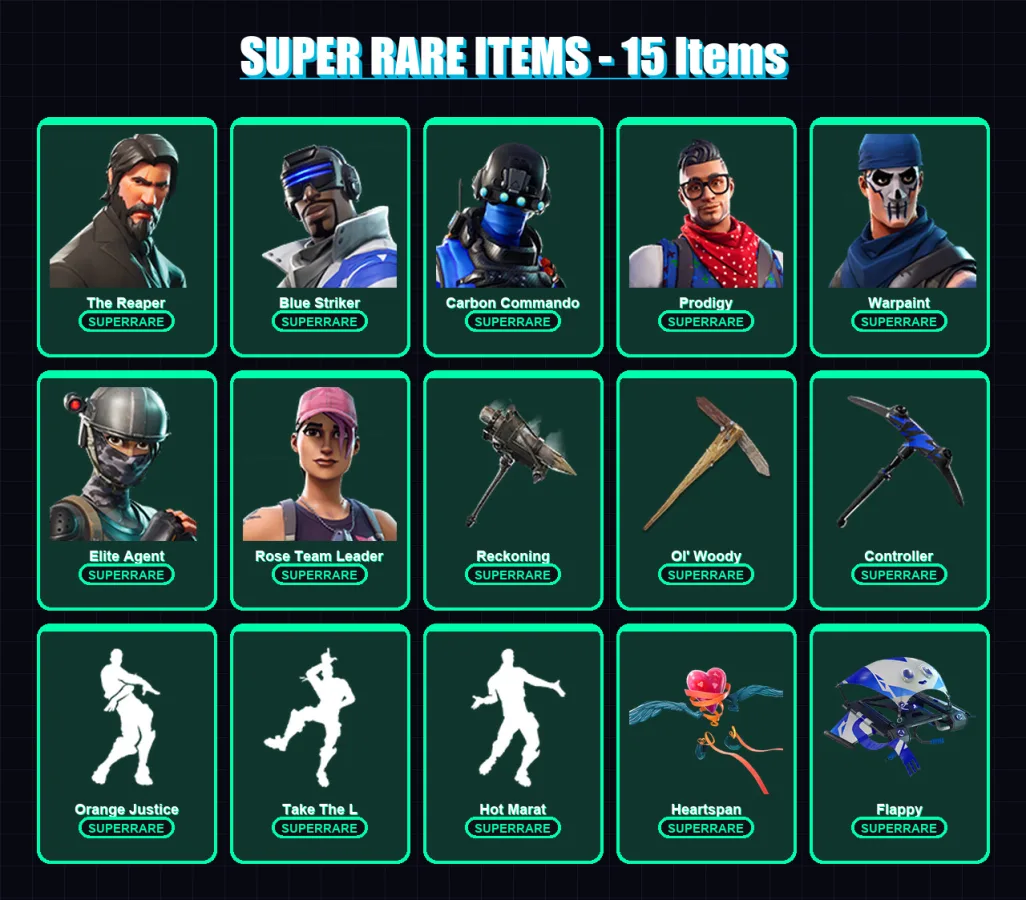 [PC/XBOX] | The Reaper | Blue Striker | Carbon Commando | Prodigy | Warpaint | 95 skin | 77 pickaxe | 95 emote | 86 glider | Lv1291