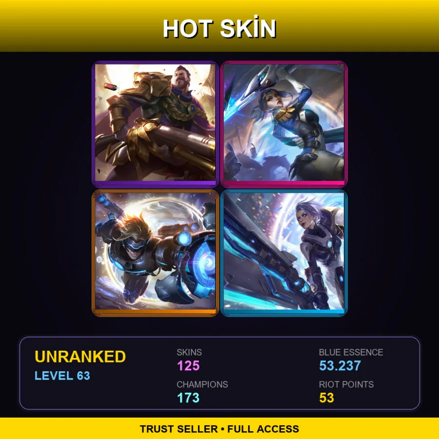 TR | Lv63 | Unranked | 125 Skin | 173 Champ