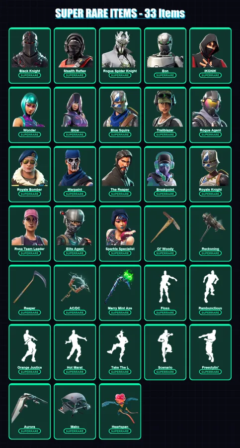 [PS4/PS5/XBOX/PC] | Black Knight | Stealth Reflex | Rogue Spider Knight | Eon | IKONIK | 186 skin | 105 pickaxe | 178 emote | 97 glider | Lv1683