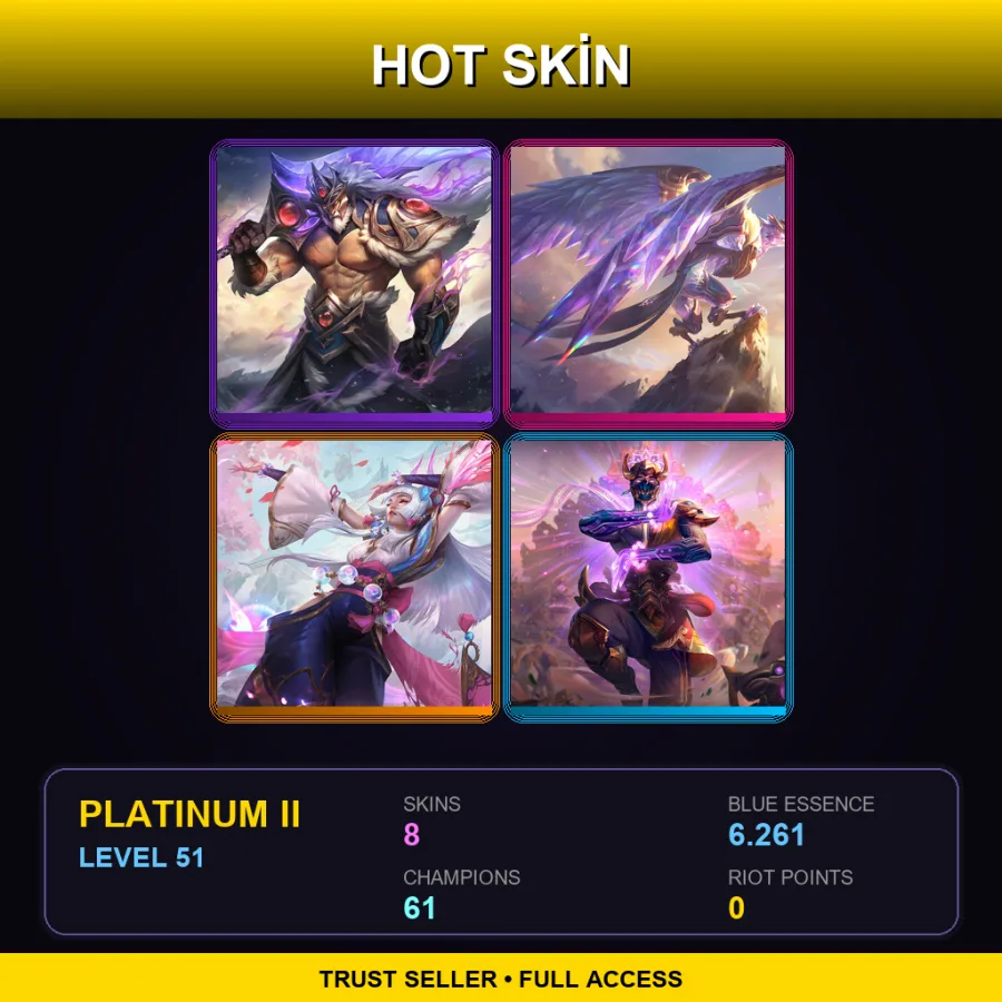 EUW | Lv51 | Platinum II | 8 Skin | 61 Champ