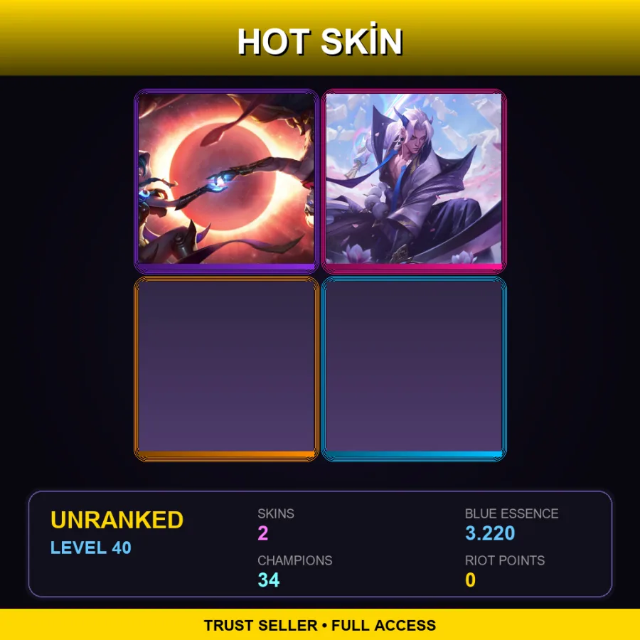 EUW | Lv40 | Unranked | 2 Skin | 34 Champ — LoL account
