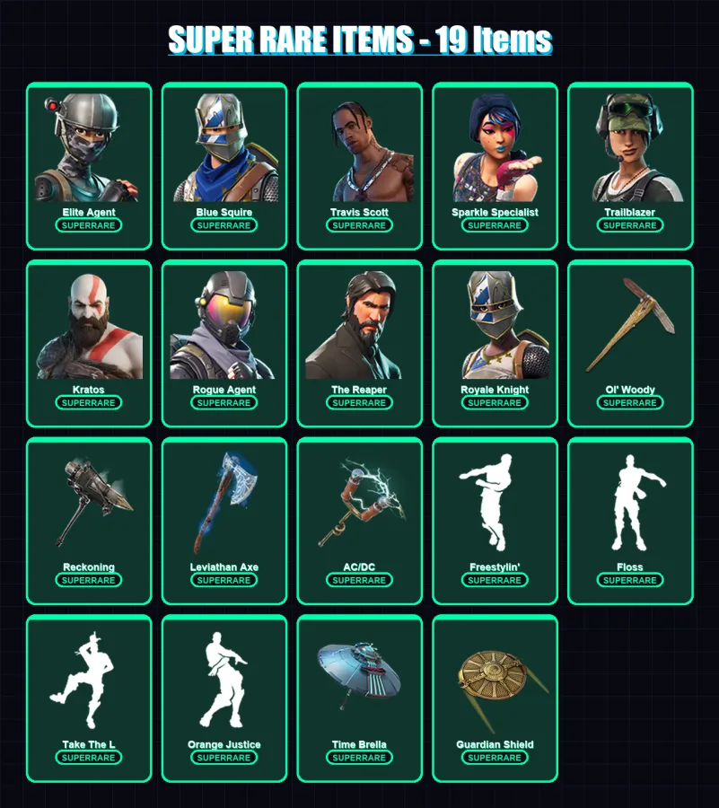 [PC] | Elite Agent | Blue Squire | Travis Scott | Sparkle Specialist | Trailblazer | 151 skin | 186 pickaxe | 147 emote | 150 glider | Lv1974